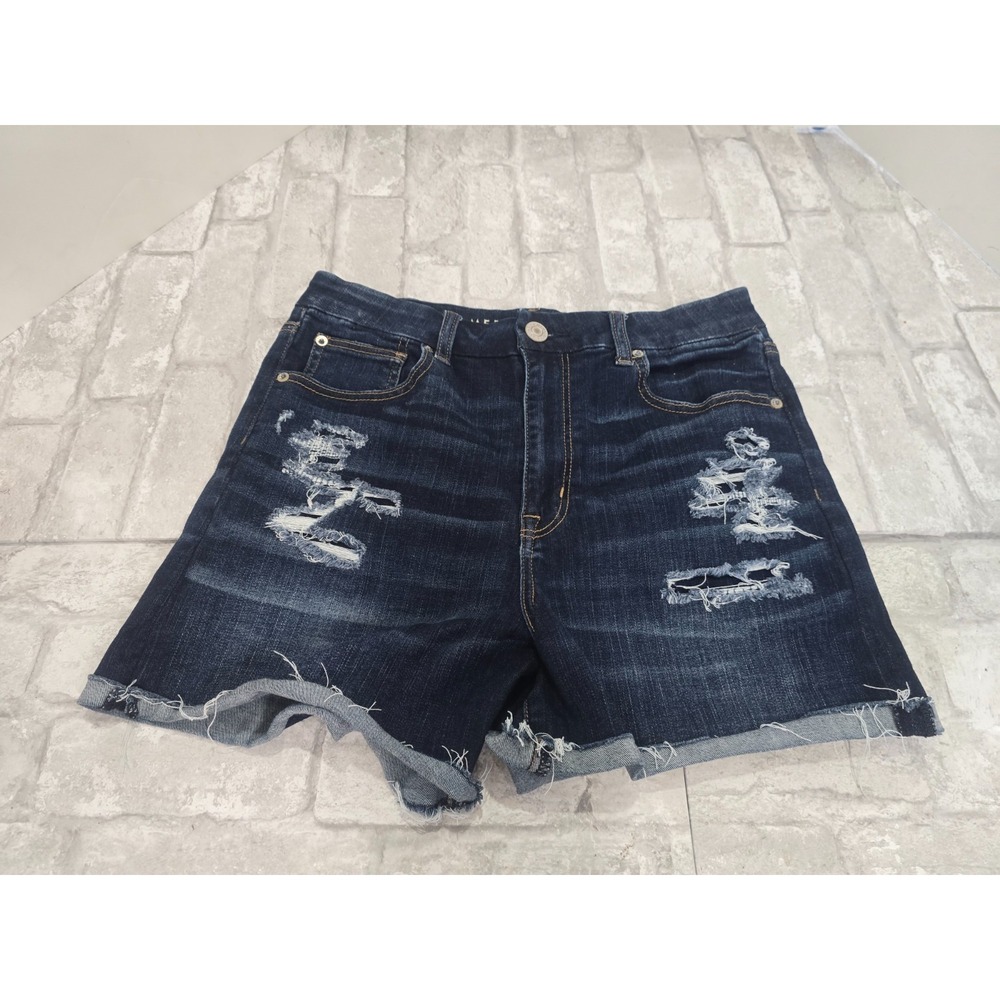 American Eagle Curvy Hi-Rise Shortie Dark Wash Stretch Denim Cutoff Shorts 10